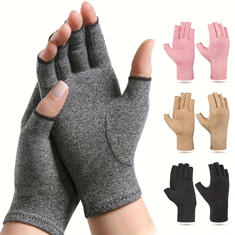 1Pair Fingerless Compression Gloves For Women & Men, Hand Joint Wraps, Sports Hand Support Thumb Gloves For Typing, Daily Work, Hand Care - Open Finger Fit